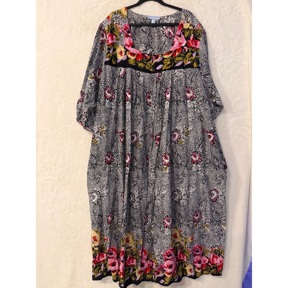 Only Necessities Lounger Dress Womens 5X 38/40 Cotton Floral Paisley Midi Black